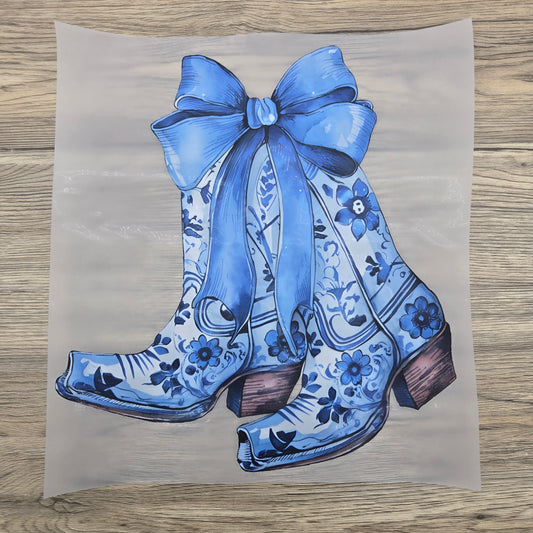 Blue Floral Boots